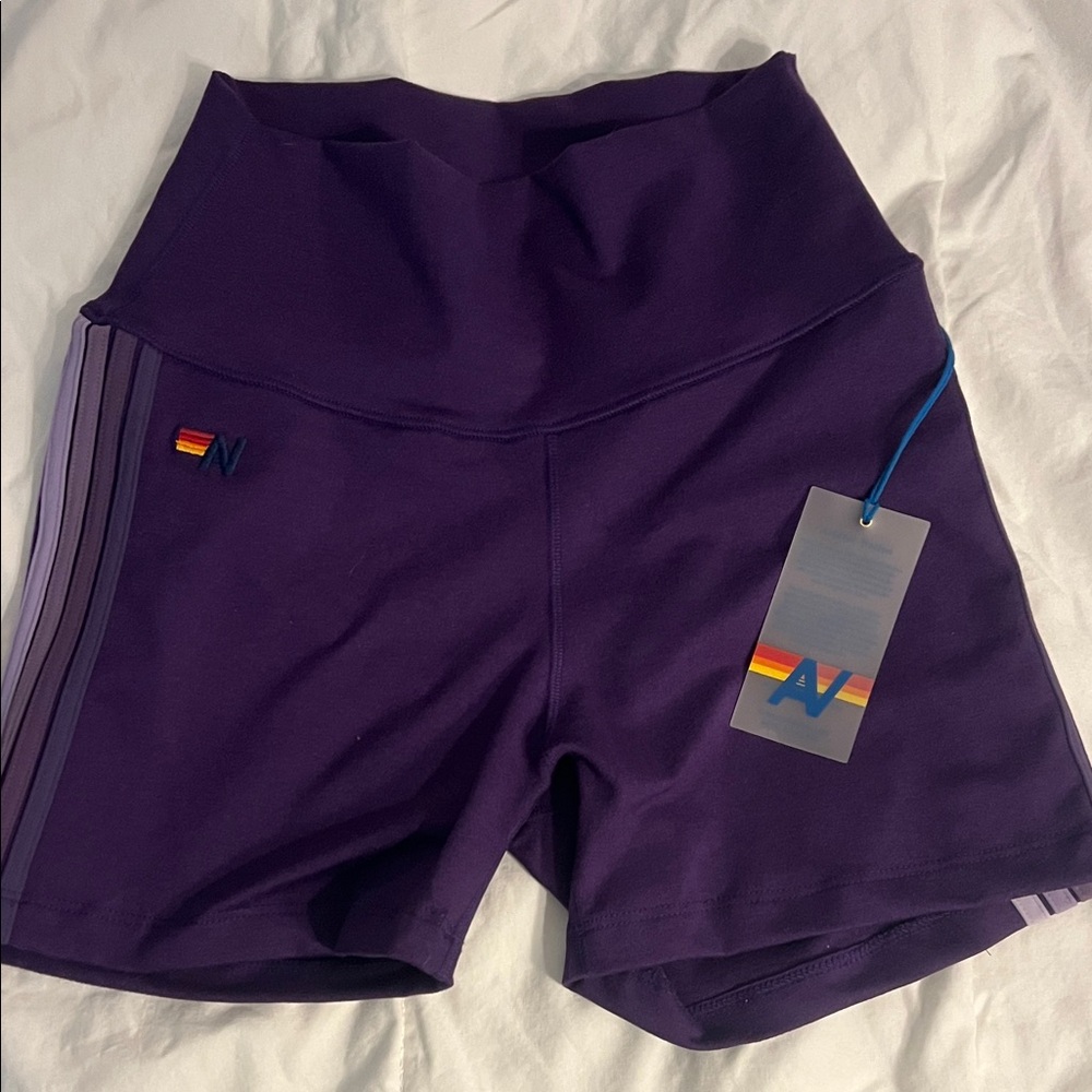 Aviator Nation NWT 5 stripe 4in. Hi-rise biker short size Small, color: grape